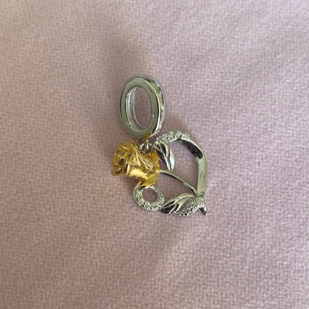 Sterling silver yellow rose heart charm